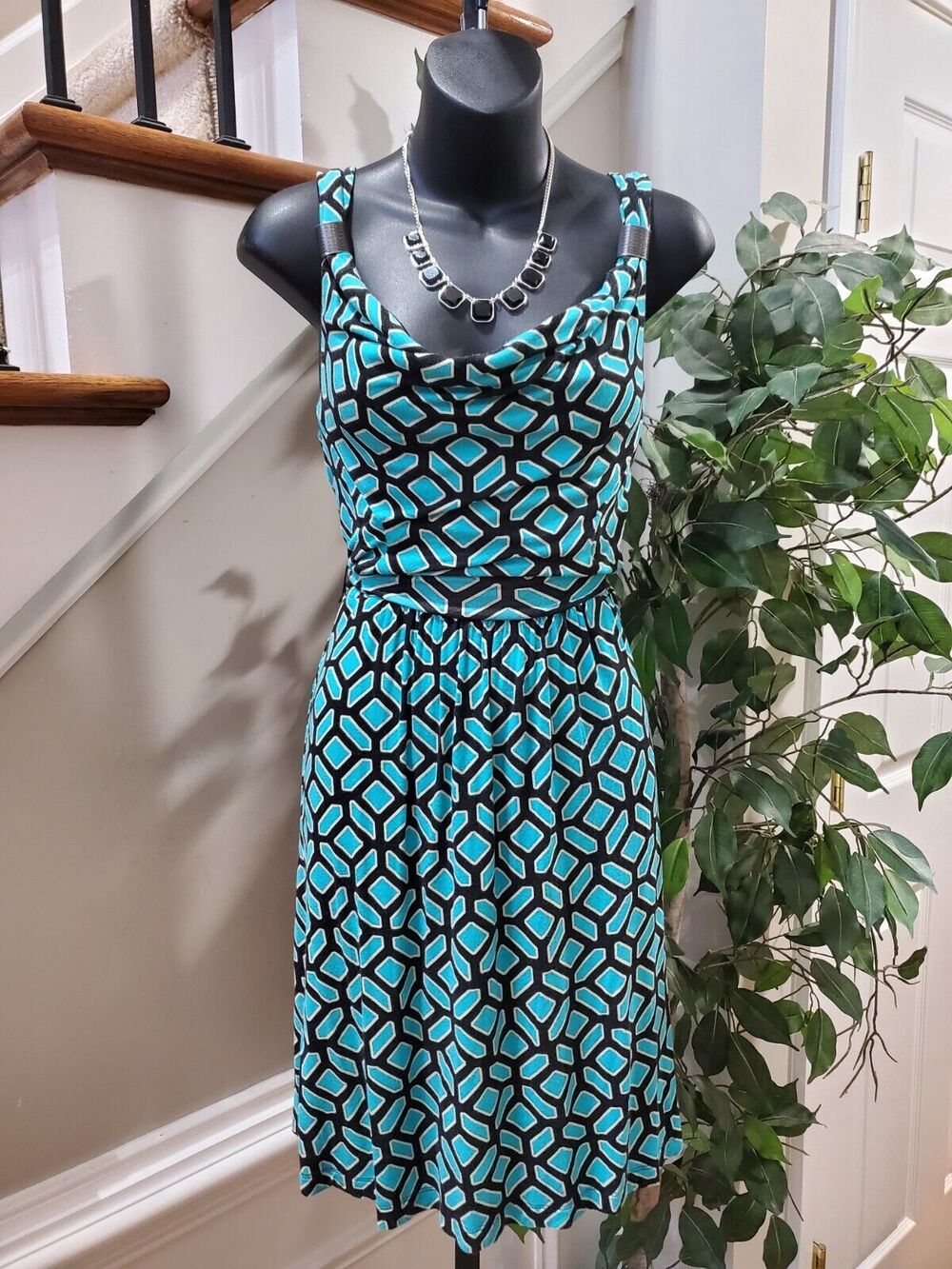 Apt. 9 Women Black & Blue Rayon Scoop Neck Sleeveless Knee Length Dress Size XS